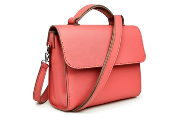 Fototapeta premium Trendsetting coral leather sling bag with a sleek silhouette and vibrant hue, perfect for fashion-forward individuals.