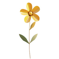 Fototapeta premium Simple yellow flower with soft petals and green leaves on a long stem
