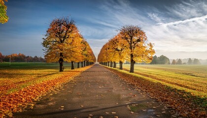 avenue of linden trees in autumn