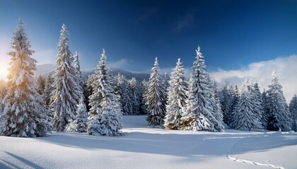 awesome winter landscape with spruces covered in snow