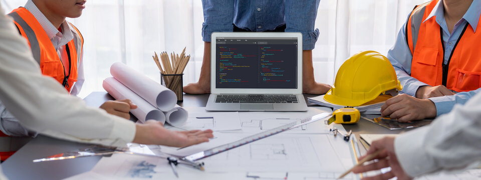 Software development programming on computer screen for brisk application and program coding