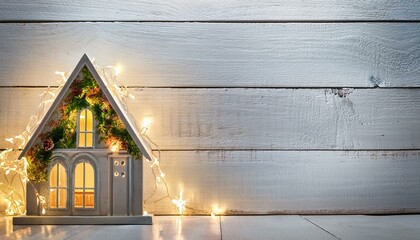 christmas lights on white painted wood heritage with replica sp