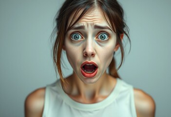 Scared female portrait with pale face and wide eyes
