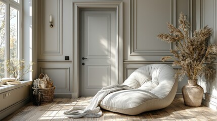 Serene Relaxation: A Sunlit Room with Plush Seating and Natural Decor