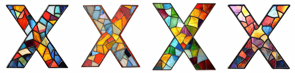 Fototapeta premium Alphabet X, made with stained colorful glass, Logo design, letter, isolated on a transparent background