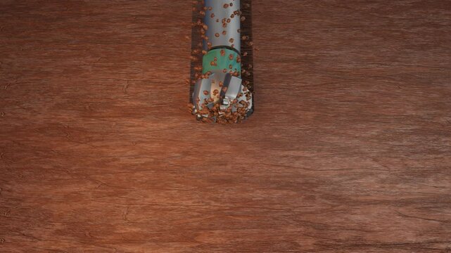 PDC drill bit while drilling underground hole. Rock cuttings removed from the well. Oil and gas drilling rig. 3D render. 3D animation. High resolution. High quality. Suitable for educational proposes.