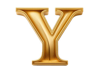 Letter y in gold isolated on a white background, cut out
