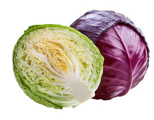 White cabbage and red cabbage isolated on white background, cut out 