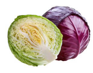 White cabbage and red cabbage isolated on white background, cut out 