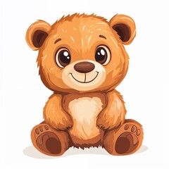 Fototapeta premium Adorable Light Brown Bear Cub Sitting Sweetly Against White Background