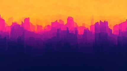 Fototapeta premium A vibrant abstract landscape featuring gradient hues of orange, purple, and deep blue, evoking a sunset over a mountainous skyline.