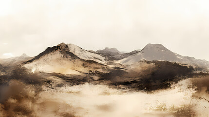 Abstract brown and beige mountain landscape. Muted Earthtones. Illustration