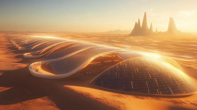 Futuristic Solar City in a Desert Landscape