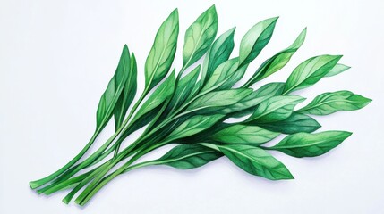 Fototapeta premium Vibrant Green Leaves Arrangement on White Background for Design Use