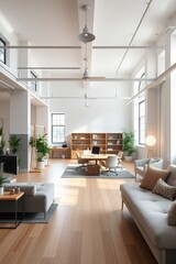 Fototapeta premium Contemporary Loft Office with Clean Lines and Minimalist Furniture