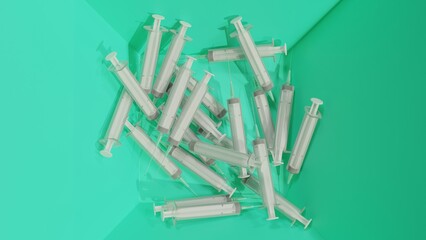 Illustration of syringes. vaccination and laboratory equipment. Medical background. 3D render. 