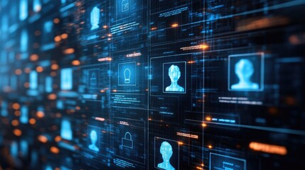 Obraz premium Digital Data Interface Shows User Profiles And Security