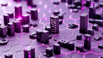 Futuristic cityscape with hexagonal patterns and neon lights - Powered by Adobe