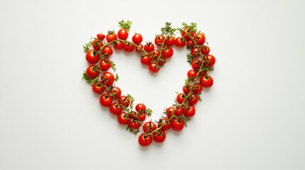 Fresh Cherry Tomatoes Forming Heart Shape on White Background