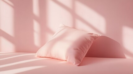 Soft Pink Pillow on Minimalist Surface with Gentle Light Shadows