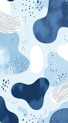 Simple flat illustration of wavy blue shapes on light blue background creating abstract pattern, sky blue, white and dark blue colors