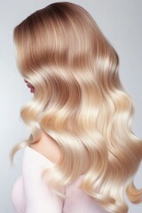 Fototapeta premium Light Wavy Hair Extensions on Model with Honey-Blond Ombre Hair, Glamorous and Stylish Look