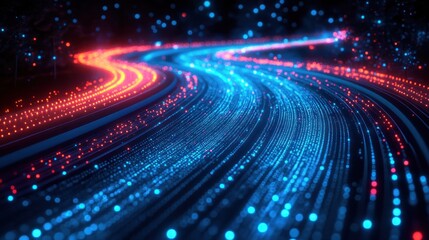 Fototapeta premium Abstract glowing lines forming a curved path, representing data flow or fast connection.