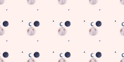 seamless pattern with space objects on a beige background