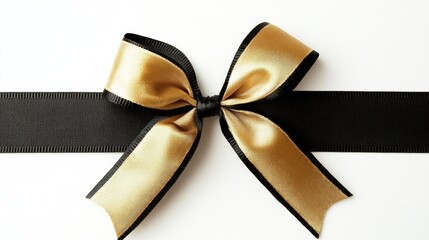 Elegant gold ribbon bow on black strip for special occasion gift wrapping