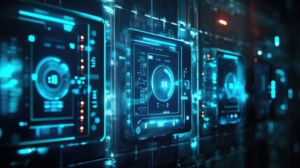 Fototapeta premium Futuristic Digital Interfaces Displaying Data Metrics