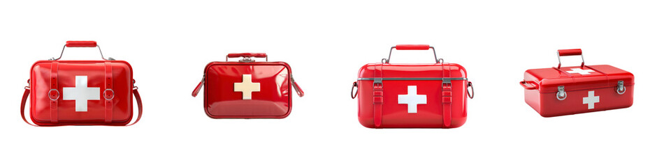 Obraz premium Set of Red First Aid Kits on transparent background