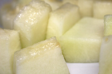 cut melon ready for consumption. natural food. fruit ready for consumption. melon without peel. fruit with selective focus.