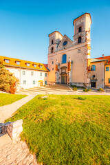 Benedictine abbey, monastery and church on the rocky cliff and Vistula river. Tyniec near Krakow,...
