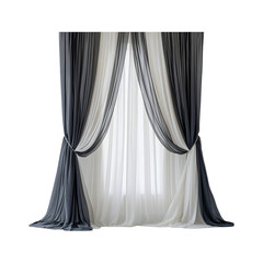 Layered Blackout Curtains with Sheer Panels Isolated on Transparent Background