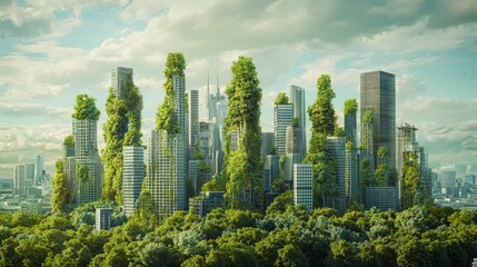 Obraz premium Urban Jungle Concept of Sustainable Architecture in Green Cityscape