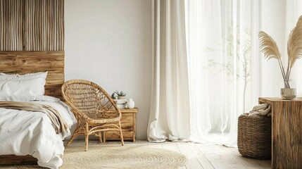 Airy Modern Bedroom with Light Curtains and Natural Decor Elements