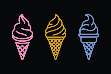 Cone ice cream vector icon set and symbol ice cream vector illustration