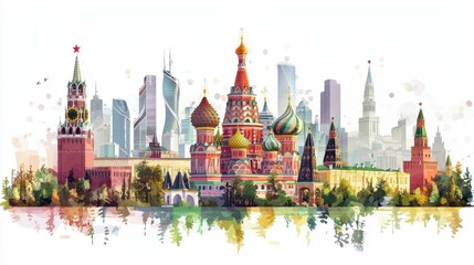 Colorful Cityscape of Moscow with Historic and Modern Architecture