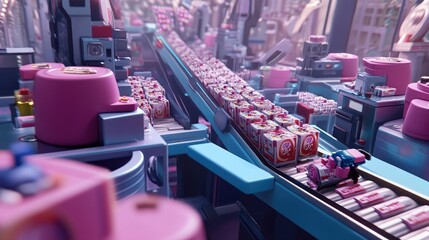 Futuristic Candy Factory Production Line Conveyors