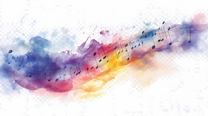 Obraz premium A watercolor illustration depicts a musical staff with notes in pride colors, symbolizing the harmony of diversity, on a transparent background. Watercolor Harmony. Illustration