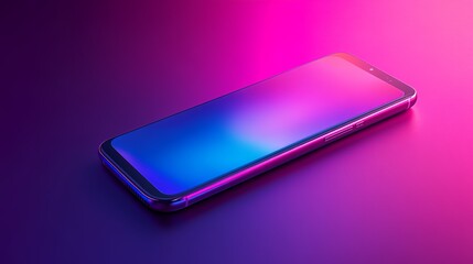 Vibrant Smartphone Displayed on a Sleek Surface Illuminated With Colorful Neon Lights During a Nighttime Setting