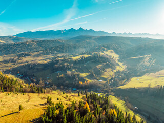 Panorama High Tatras Mountains with meadow from Osturna