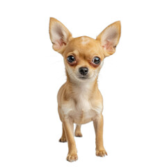 Cute chihuahua dog standing with alert expression, showcasing its large ears and expressive eyes. This small breed is known for its playful and loyal nature