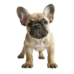 Fototapeta premium cute French Bulldog puppy with large ears and playful expression, standing on all fours. This adorable pet is sure to bring joy and companionship