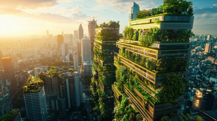 Obraz premium Modern Architectural Marvel with Vertical Gardens in Urban Setting