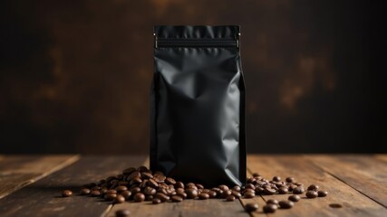 black coffee beans bag mockup for text