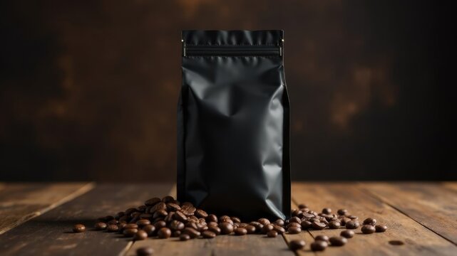 black coffee beans bag mockup for text