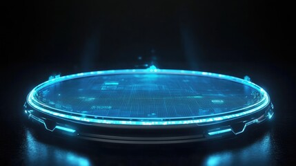 Obraz premium Futuristic Circular Platform Glowing With Blue Light