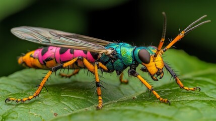 Springtime Snakefly (Phaeostigma notata) Resting on Leaf - Detailed Macro Stock Photo