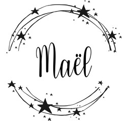 Obraz premium Maël - name written between circles and stars, round logo, vector graphics for parties and Christmas period, banners, cards, sweatshirt, prints, cricut, silhouette, sublimation